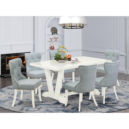 East West Furniture 7 Piece V-Style Modern Dining Set - Linen White V026SI215-7